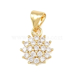 Brass Micro Pave Cubic Zirconia Pendants, Flower Charms, Real 18K Gold Plated, 12x10x4mm(KK-H525-04G)