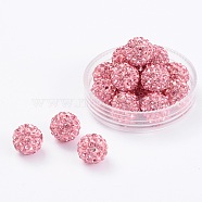 Pave Disco Ball Beads, Polymer Clay Rhinestone Beads, Grade A, Round, Light Rose, PP14(2~2.1mm), 10mm, Hole: 1.0~1.2mm(RB-H258-10MM-223)