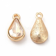 Faceted Glass Rhinestone Pendants, with Golden Zinc Alloy Setting, Teardrop Charm, Jonquil, 18x9.5x5.5mm, Hole: 1.5mm(FIND-G049-01G-04)