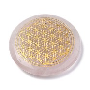 Chakras Themed Natural Rose Quartz Cabochons, Flat Round with Flower of Life, 35x6~7mm(G-P001-22B)