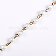 Handmade Round Glass Pearl Beads Chains for Necklaces Bracelets Making, with Antique Bronze Iron Eye Pin, Unwelded, White, 39.3 inch, Bead: 6mm(AJEW-JB00035-01)