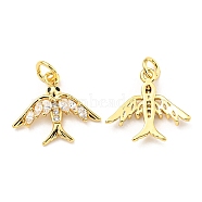 Rack Plating Brass Micro Pave Cubic Zirconia Pendants, Lead Free & Cadmium Free, Swallow, Real 18K Gold Plated, 15x18x2.5mm, Hole: 3mm(KK-F856-07G)