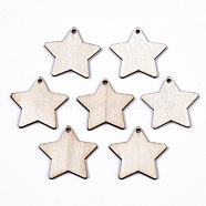 Unfinished Natural Poplar Wood Pendants, Laser Cut Wood Shapes, Undyed, Star, Antique White, 23.5x24.5x1.5mm, Hole: 1.6mm(WOOD-S045-107)