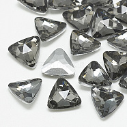 Pointed Back Glass Rhinestone Cabochons, Back Plated, Faceted, Triangle, Black Diamond, 9.5x10x4mm(RGLA-T087-10mm-03)