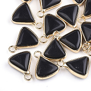 Synthetic Black Stone Pendants, with Brass Findings, Triangle, Golden, 16~16.5x12.5x5mm, Hole: 2mm(X-G-S344-10A)
