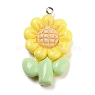 Opaque Resin Pendants, Flower Charms, with Platinum Tone Iron Loops, Yellow, 39x24x7mm, Hole: 1.5mm(RESI-G078-01B)
