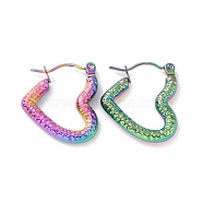 Ion Plating(IP) Rainbow Color 304 Stainless Steel Heart Hoop Earrings for Women, 20x18.5x3mm, Pin: 0.8mm(EJEW-G293-25M)