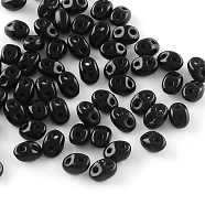 2-Hole Seed Beads, Czech Glass Beads, Black, 5x3.5x3mm, Hole: 0.5mm, about 650pcs/bag(GLAA-R159-05)