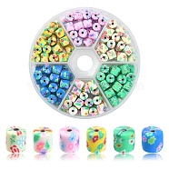 150Pcs 6 Colors Handmade Polymer Clay Beads, Column with Flower, Mixed Color, 6x5mm, Hole: 1mm, 25pcs/color(CLAY-FS0001-21)