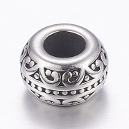 304 Stainless Steel European Beads, Large Hole Beads, Rondelle, Antique Silver, 12x7mm, Hole: 5.5mm(X-STAS-P173-029AS)