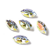 Light AB Style Glass Rhinestone Cabochons, Pointed Back & Back Plated, Faceted, Horse Eye, Light Crystal AB, 18x9x5.8mm(RGLA-J029-001LA)