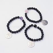 Alloy Charm Bracelets, with Natural Lava Rock Beads and Mixed Stone, 2-1/8 inch(54mm)(BJEW-JB02674)