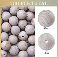 100Pcs Silicone Beads Round Rubber Bead 15MM Loose Spacer Beads for DIY Supplies Jewelry Keychain Making, Silver, 15mm(JX467A)