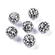 Printed Wood Beads, Round Beads, Black, 16x15mm, Hole: 4.3mm(WOOD-C017-01A)