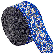 Ethnic Style Polyester Silk Grosgrain Ribbon, Double-Face, Floral Pattern, Blue, 1/8 inch(3.3mm), about 7.66 Yards(7m)/Bag(OCOR-GF0001-79D)