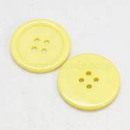 Resin Buttons, Dyed, Flat Round, Yellow, 34x4mm, Hole: 3mm, 98pcs/bag(RESI-D030-34mm-07)