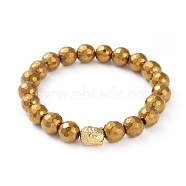 Unisex Stretch Bracelets, with Faceted Non-Magnetic Synthetic Hematite Round Beads and Real 18K Gold Plated Alloy Beads, Buddha Head, Golden, 2-1/4 inch(5.7cm)(BJEW-JB04810-02)