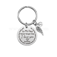 Stainless Steel Keychain, Quote Pendants, Flat Round with Word, Stainless Steel Color<P>Size: about 3cm in diameter, packing box: 8x5x2.7cm.(KEYC-WH0022-002)