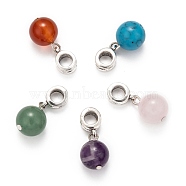 Large Hole Alloy European Dangle Charms, with Round Gemstone Pendants, Mixed Stone, 23mm, Hole: 5mm(X-PALLOY-JF00044)