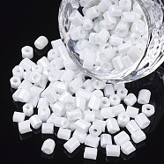 6/0 Two Cut Glass Seed Beads, Hexagon, Ceylon, White, 3.5~5x3.5~4mm, Hole: 1mm, about 4500pcs/bag(SEED-S033-07B-04)