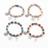 Natural Gemstone Charm Bracelets, with Tibetan Style Pendants, Sun & Star & Moon, 2-1/4 inch(57mm)(BJEW-JB03349)