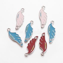 Alloy Enamel Pendants, Cadmium Free & Lead Free, with Rhinestone, Christmas Feather, Platinum, Mixed Color, about 34mm long, 12mm wide, 23mm thick, hole: 1.5mm(X-EAP065Y)