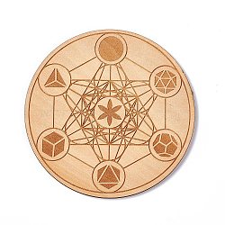 Wooden Carved Cup Mats, Heat Resistant Pot Mats, for Home Kitchen, Flat Round with Metatron's Cube Sacred Geometric Pattern, 10x0.25cm(DIY-B060-04D)