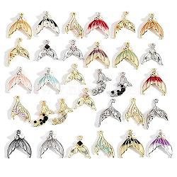 Alloy Enamel Pendants, Fishtail Shape Charms, Platinum & Golden, Mixed Color, 21.5~22x14~18x2.5~4.5mm, Hole: 1.5~1.6mm, 10pcs/set(RB-CBAE3B4-01)