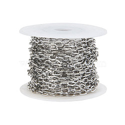 304 Stainless Steel Cable Chains, Unwelded, with Spool, Flat Oval, Stainless Steel Color, 7x4x0.8mm, 5m/roll(CHS-CJ0001-15P)