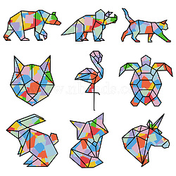 CREATCABIN Paper Window Decoration, Origami Style Window Decals, with Craft Paper Sheets, Animal Pattern, Window Decoration: 200mm, 9pcs/set, 1 set, Sheets: 100x100x0.09mm, 100pcs/set, 1 set(AJEW-CN0001-49B-03)