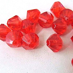 Faceted Bicone Transparent Acrylic Beads, Dyed, Red, 8mm, Hole: 1mm, about 2800pcs/500g(DBB8mm07)