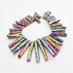 Electroplate Natural Dragon Bone Stone Beads Strands, Column, Colorful, 16~50x5~6mm, Hole: 1mm, about 34pcs/strand, 7.48 inch(19cm)(G-P296-N01)