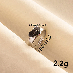 Vintage 304 Stainless Steel Enamel Cuff Ring, Heart with Eye Wide Band Open Ring for Women, Stainless Steel Color, Black(VK8195-1)