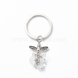 Natural Quartz Crystal Angel Pendant Keychain, with Iron Findings, 6.8cm(KEYC-JKC00382-04)