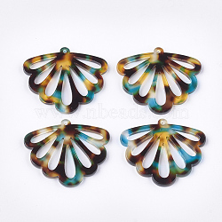 Cellulose Acetate(Resin) Pendants, Fan, Colorful, 30.5x36x2.5mm, Hole: 1.4mm(X-KY-T011-13B)