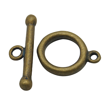 Brass Toggle Clasps, Antique Bronze, Ring: 14x11x2mm, Hole: 1.5mm, Bar: 19x6mm