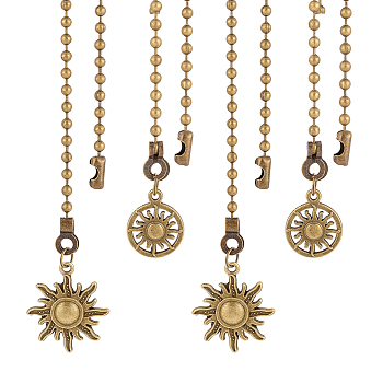 Alloy Ceiling Fan Pull Chain Extenders, Sun Pendant Decoration, with Iron Ball Chains, Bead Tips, Antique Bronze, 330~335x3mm, 2 style, 2pcs/style, 4pcs/set, 2 sets/box