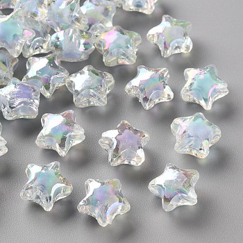 Transparent Acrylic Beads, Bead in Bead, AB Color, Faceted, Star, Cornflower Blue, 10.5x11x7mm, Hole: 2mm, about 1280pcs/500g