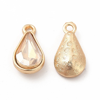 Faceted Glass Rhinestone Pendants, with Golden Zinc Alloy Setting, Teardrop Charm, Jonquil, 18x9.5x5.5mm, Hole: 1.5mm