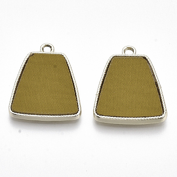 Alloy Pendants, with Cloth, Trapezoid, Light Gold, Dark Goldenrod, 23x19.5x2.5mm, Hole: 2mm