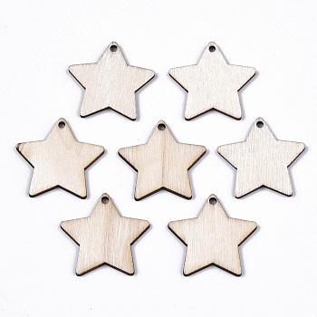 Unfinished Natural Poplar Wood Pendants, Laser Cut Wood Shapes, Undyed, Star, Antique White, 23.5x24.5x1.5mm, Hole: 1.6mm