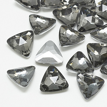 Pointed Back Glass Rhinestone Cabochons, Back Plated, Faceted, Triangle, Black Diamond, 9.5x10x4mm