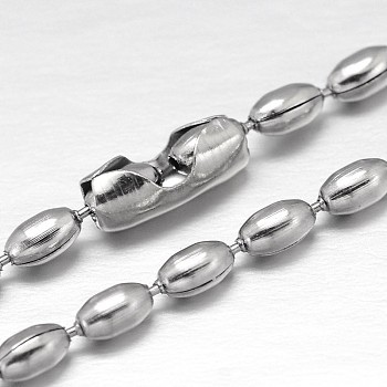 304 Stainless Steel Ball Chain Necklaces, Collar Necklaces, Rice, Stainless Steel Color, 26 inch(66cm)