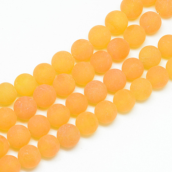 Natural White Jade Bead Strands, Dyed, Frosted, Round, Goldenrod, 10~11mm, Hole: 1.5mm, about 38~39pcs/strand, 14.9 inch