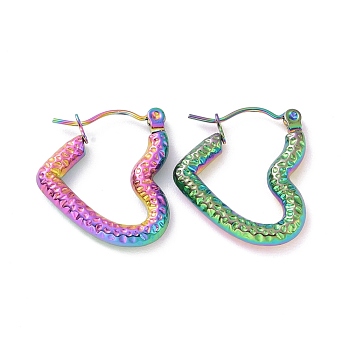 Ion Plating(IP) Rainbow Color 304 Stainless Steel Heart Hoop Earrings for Women, 20x18.5x3mm, Pin: 0.8mm
