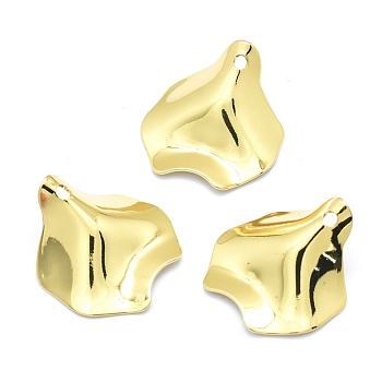 Brass Pendants, Lead Free & Cadmium Free & Nickel Free, Petal Shape, Real 18K Gold Plated, 26.5x25x7mm, Hole: 2mm