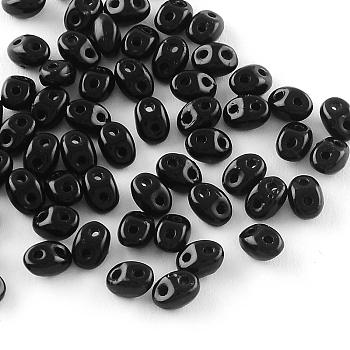 2-Hole Seed Beads, Czech Glass Beads, Black, 5x3.5x3mm, Hole: 0.5mm, about 650pcs/bag