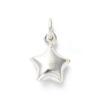 925 Sterling Silver Pendants, Star Charms with Jump Rings, Silver, 11x9x5mm, Hole: 3mm