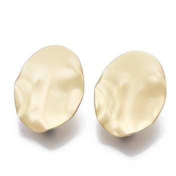 Smooth Surface Alloy Stud Earring Findings, with Loop and Steel Pin, Wavy, Oval, Matte Gold Color, 25x20mm, Hole: 4mm, Pin: 0.7mm