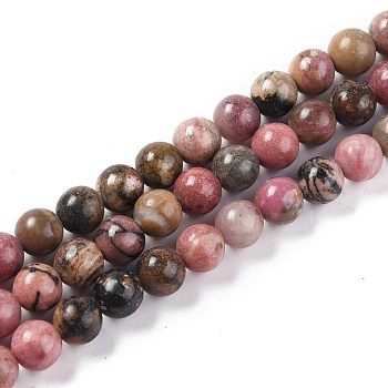 Natural Rhodonite Beads Strands, Round, 6mm, Hole: 0.6mm, about 63pcs/strand, 14.96 inch(38cm)